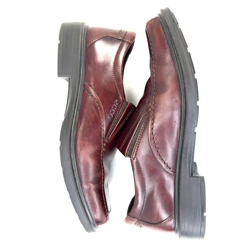 Ecco Men's Calcan Apron Toe Shoes Sz 41 Brown US (7-7.5) Leather Slip-On Loafer
